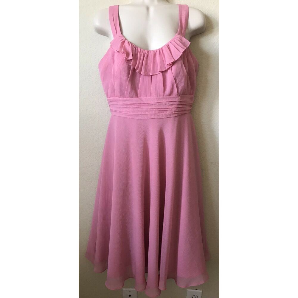 David's Bridal Dusty Rose Pink Chiffon Ruffle Neck Sleeveless Dress Size 6